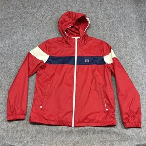 Levis Jacket Mens L Red Hooded Windbreaker Full Zip Lined Colorblock LM9RN650